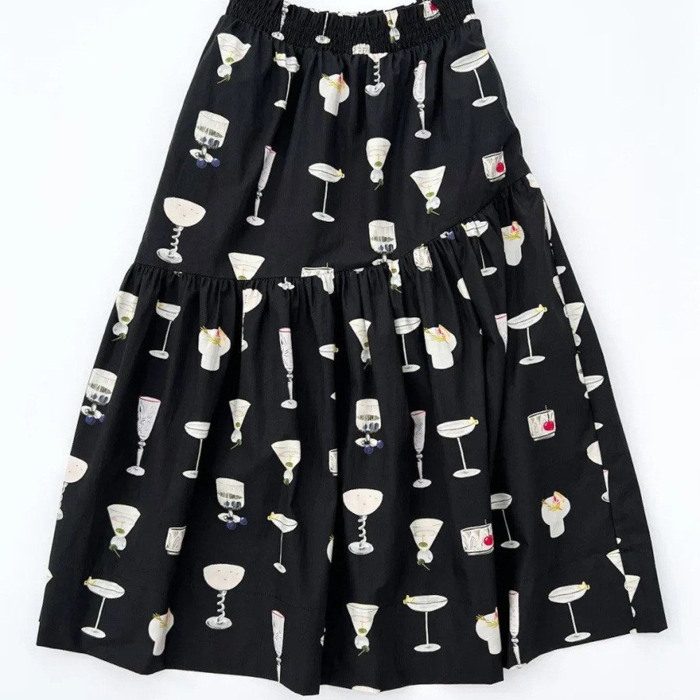 Black tiered midi A-Line skirt for cocktail occasions